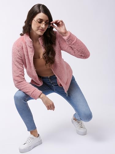 Image of Modeve Women Solid Full Sleeve Fur Standard Length Jacket For Winter