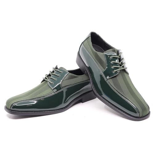 Image of Men's Oxford Lace up Striped Satin Patent Tuxedo Dress Shoes MC-179