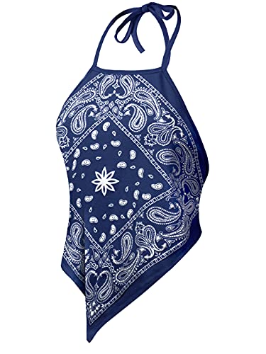 Image of Design by Olivia Women's Sexy Paisley Bandana Halter Top Y2K Crop Shirt