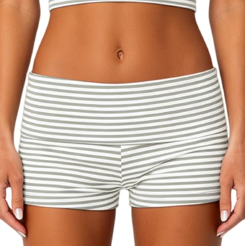 Image of KMBANGI Womens Fold Over Shorts Elastic Waist Y2k Lounge Shorts Foldover Cute Pajama Micro Bottoms Mini Shorts Sleepwear