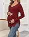 bidika 2025 Women's Maternity Fall Long Sleeve Lightweight Pullover Sweaters Casual Pregnant Tunic Knit Tops Blouse to Wear Leggings Burgundy Red M