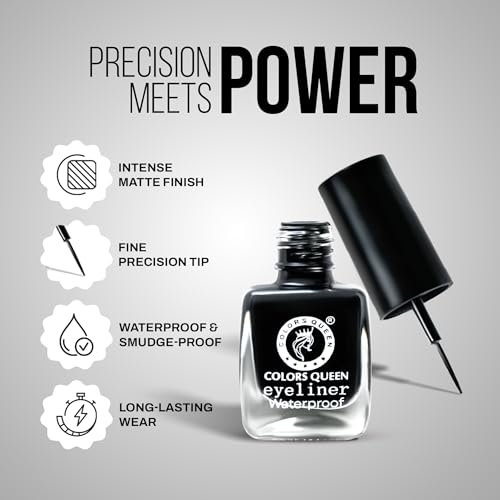 Image of Colors Queen Liquid Matte Eyeliner | Long Lasting & Lightweight Formula | Precise Application | Quick Drying Eyeliner Waterproof Black (Black, 7ml)