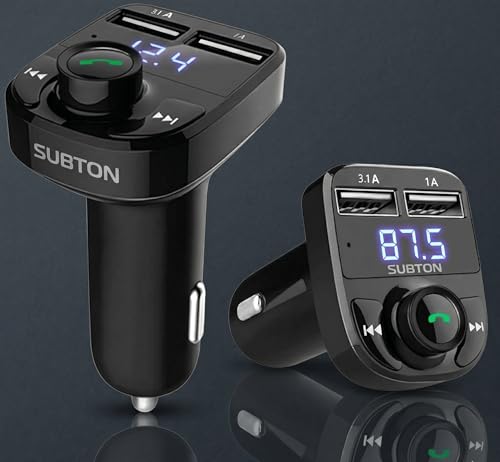 Image of Mobile Charger for Car with Bluetooth 5.0 FM Transmitter, FM Radio Hands-Free Calling, 3.1A Dual USB Fast Charging, Real-Time Car Battery Voltage Display,Supports USB Drive MP3 Playback
