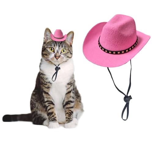 AWOCAN Cowboyhut für Hunde, Katzen, Cowboyhut, Mini-Cowboyhut für Hunde, Katzen, Urlaub, Halloween, Haustier-Party-Dekoration (Rosa, klein)