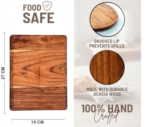 Image of Premium Wooden Serving Tray - Multipurpose Breakfast, Tea, Snacks & Decorative Tray Rectangular Shape (Set of 1)