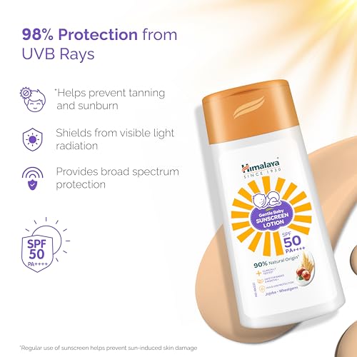 Image of Himalaya Gentle Baby Sunscreen Lotion 50ml | SPF 50 PA++++ | UVA & UVB Broad Spectrum Protection For All Skin Types | With Jojoba Oil & Vitamin E | Non-Greasy, No White Cast|