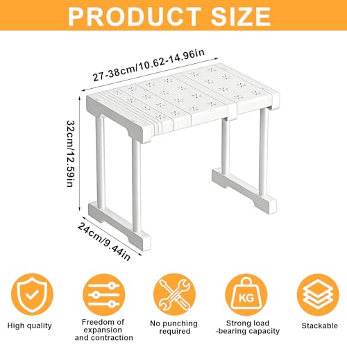 Verstellbare Regale für Schrank, Erweiterbares Einlegeböden Schrankregal, Einlegeböden für Schränke, Kleiderschrank, Schrank, Küche, Badezimmer, 24cm Weit, 32 cm Groß, Verstellbare Länge 27-38cm