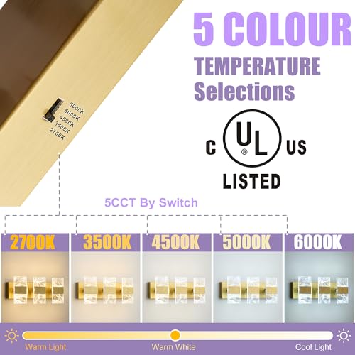 Image of Modern LED Bathroom Light Fixtures Dimmable 3-Light Gold Vanity Light