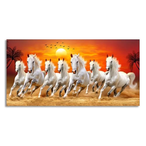 Image of Wall Melody Seven Horses Running at Sunrise Premium Canvas Wall Painting Floating Frame Wall Paintings for Home and Office Decor Size : 24x48 Inches