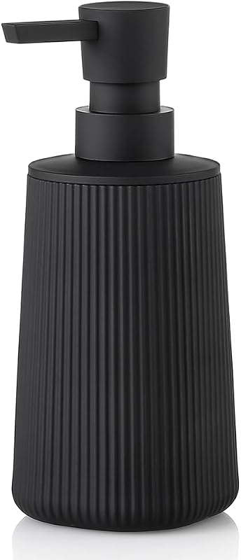 YAUKPH Small Soap Dispenser for Bathroom and Kitchen Matte Black | Modern Farmhouse Striped Style Plastic Hand Soap Dish Soap Dispenser with Pump
