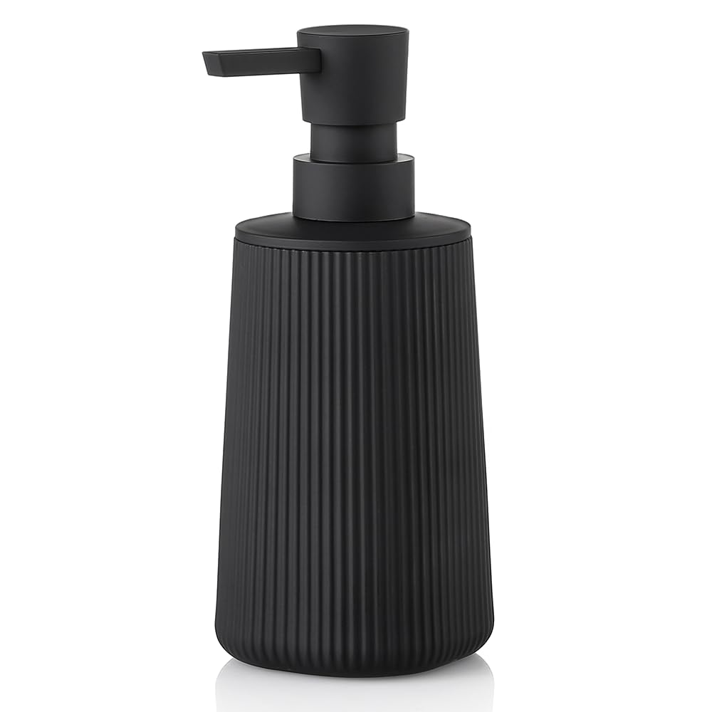 Small Soap Dispenser for Bathroom and Kitchen Modern Farmhouse Striped Style Plastic Hand Soap Dish Soap Dispenser with