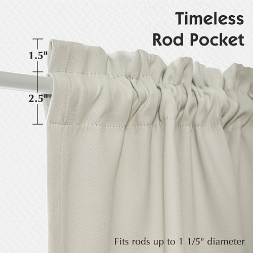 Image of FMFUNCTEX 100% Blackout Valance Curtains for Bedroom, Cream Textured Kitchen Window Curtains 18 Inch Length Thermal Insulated Curtains for Living Room, Rod Pocket Drapes Room Darkening 1 Panel