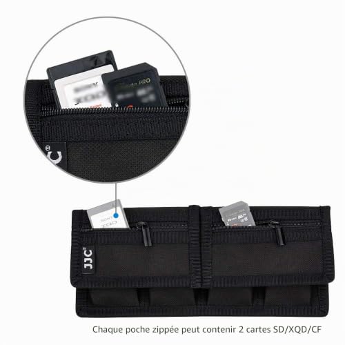 JJC Pochette de batterie pour appareil photo Étui de rangement et porte-carte mémoire, Noir, 4 Pockets + 2 Zipper Pockets, Compact – vue 2