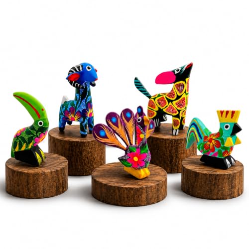 DREAMCO SUPPLIES Alebrijes Wood Carving Sculptures Oaxacan Alebrije Set of 5 Multicolor Hand-Painted Mexican Folk Art 2-3 Inches (Model 2)