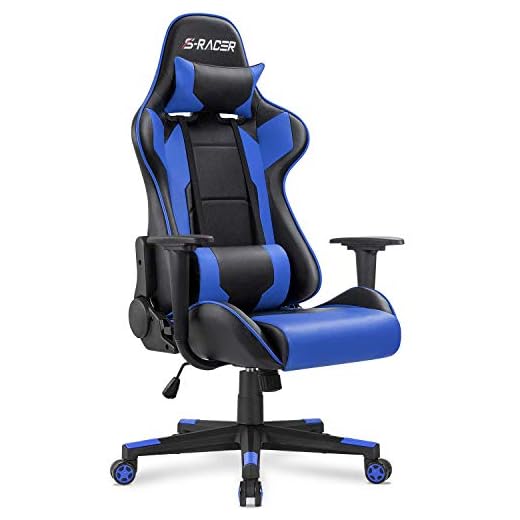 Homall Gaming Chair Office Chair High Back Computer Chair PU Leather Desk Chair PC Racing Executive Ergonomic Adjustable Swivel Task Chair with Headrest and Lumbar Support (Blue)