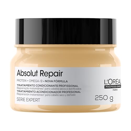 L’Oréal Professionnel Máscara Capilar Absolut Repair, Tratamento Capilar Proteico Para Nutrição Profunda, Hidrata, Repara Danos e Acrescenta Brilho, Para Cabelos Secos e Danificados, 250g