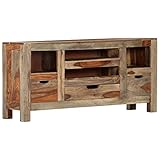 Bringe einen Hauch von rustikalem Charme in dein Zuhause mit diesem stilvollen Sideboard aus Palisander-Massivholz! Variationen in der Maserung und Farbe des Holzes verleihen dieser Anrichte einen ganz eigenen Charakter.