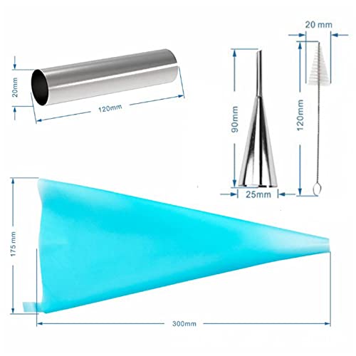 16-Pack Cannoli Tubes Molds Set, With 4.7 Inch Non-Stick Tubes, Large, Reusable Piping Bag, Brush and Stainless Steel Tips, Forms Kit for Croissant Shells and Cream Roll Baking