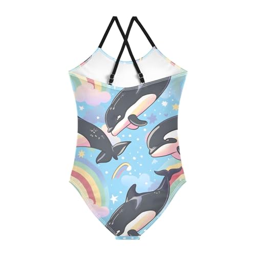 Bolaz Girls Swimsuits One-Piece Bathing Suits Multicolor Kids Sport Summer Beach Swimwear for 3-10 Years Old-Cute Cartoon Whale2