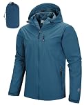 Outdoor Ventures Regenjacke Herren Wasserdicht Atmungsaktiv, Packbar Fahrrad Jacke Leichte Windbreaker zum Freizeit Wandern Camping Tiefes Eisenblau L