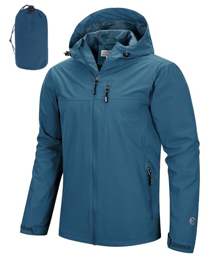 Outdoor Ventures Regenjacke Herren Wasserdicht Atmungsaktiv Packbar Fahrrad Jacke Leichte Windbreaker zum Freizeit Wandern Camping Tiefes Eisenblau L