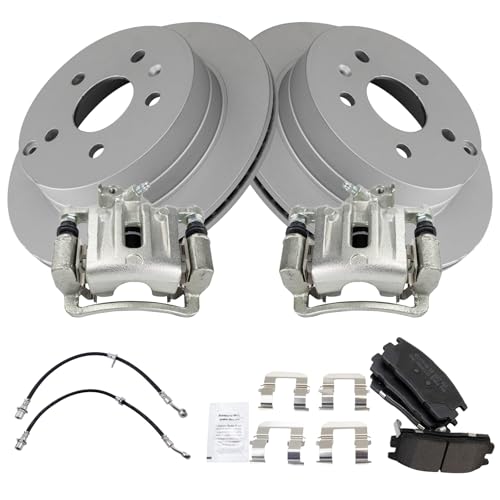 Image of TRQ Rear Brake Pad & Rotor Kit Semi-Metallic Premium G-Coated Compatible with 2010-2012 Chevrolet Equinox 2010-2011 GMC Terrain