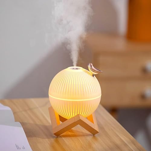 Image of USB Humidifier 300 ml with Night Light, Bird Shaped Cool Mist Humidifier for Bedroom, Home & Office, Quiet Desktop Air Moisturizer, Decorative Tabletop with Wooden Stand