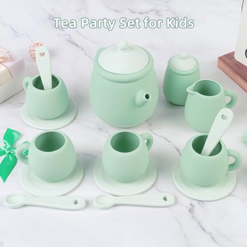 Image of MCGMITT Silicone Tea Set, Tea Party Set for Little Girls Boys, 15 Pcs BPA Free Dishwasher Safe Pretend Tea Set for Toddlers Kids Age 3-6, Cute Toy Kitchen Accessories for Children Birthday Gifts