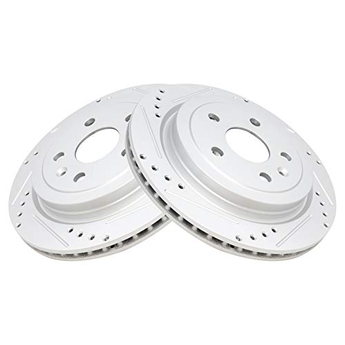 Image of TRQ Performance Rear Ceramic Brake Pad and Rotor Set Coated Drilled Slotted Compatible with 14 Cadillac CTS Base Model Sedan, 15 Cadillac CTS Base Model, 16-18 Vsport