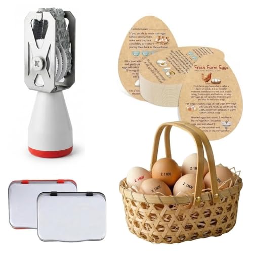 Egg Dater Kit with Roller Date Stamp 2 Ink Pads & 50 Farm Fresh Egg Handling Instruction Cards Adjustable Egg Date Stamp for Chicken Duck Turkey Goose Eggs Farm Kitchen Farmers Market Use