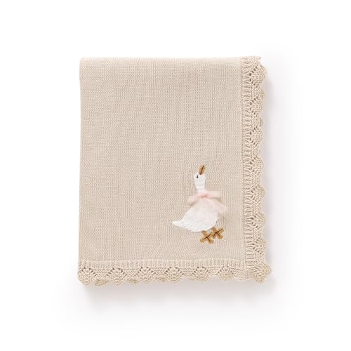 Image of mimixiong Cotton Baby Blanket Heritage Receiving Cuddle Stroller Crib Blanket with Cute Embroidered Goose for Boys and Girls 30x40 Inch