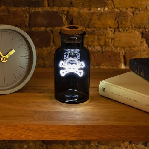 Image of Suck UK Poison Potion Skull Bottle Lamp | Gothic Home Decor & Horror Decor | Neon Light in Bottle | Halloween Lights & Halloween Home Decor | Gothic Decor & Mood Lighting | Halloween Night Light