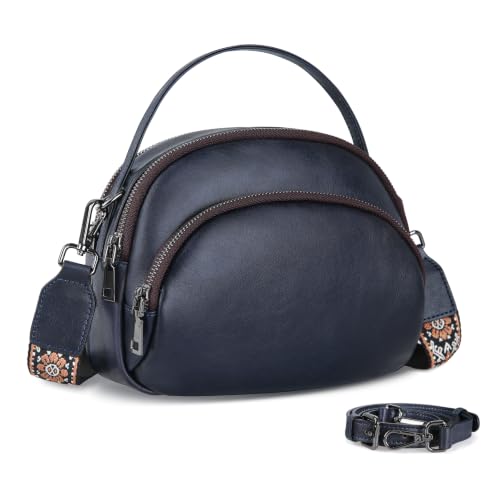 Image of HESHE Genuine Leather Crossbody Bags Leather Purses for Women Vintage Small Shoulder Handbags with Multi-Pockets