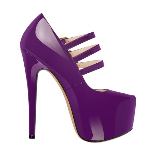 15cm Platform Round Toe Patent High Heel Stiletto Ankle Strap Pumps2