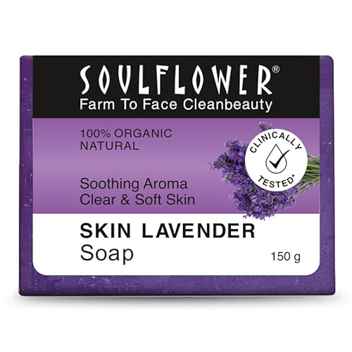 Image of Soulflower Lavender Handmade Soap Bar - Cold-Processed, 100% Natural & Vegan | Calms, Hydrates & Balances Skin | Pure Lavender Essential Oil + Coconut, Olive & Castor Oils | 150 g