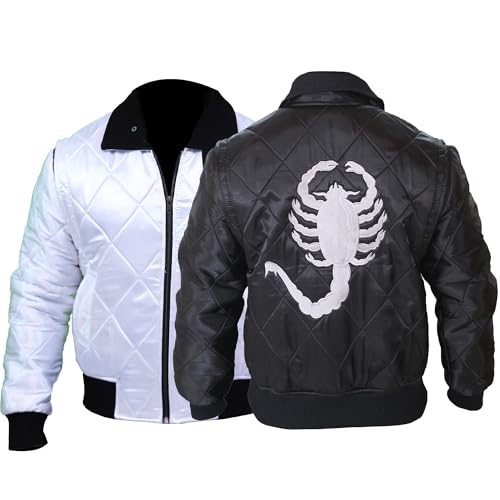 Image of Scorpion Jacket - Drive Jacket- Scorpion Style Quilted Jacket -Satin Jacket- Black & White Bomber Jacket Men