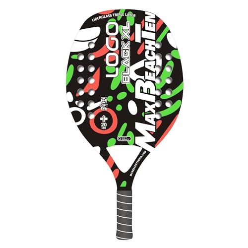 MBT LOGO BLACK XL, Racchetta Beach Tennis Fibra di Vetro - Superficie ruvida - Eva Soft – Leggera e Bilanciata – Profilo 20 mm - Custodia inclusa