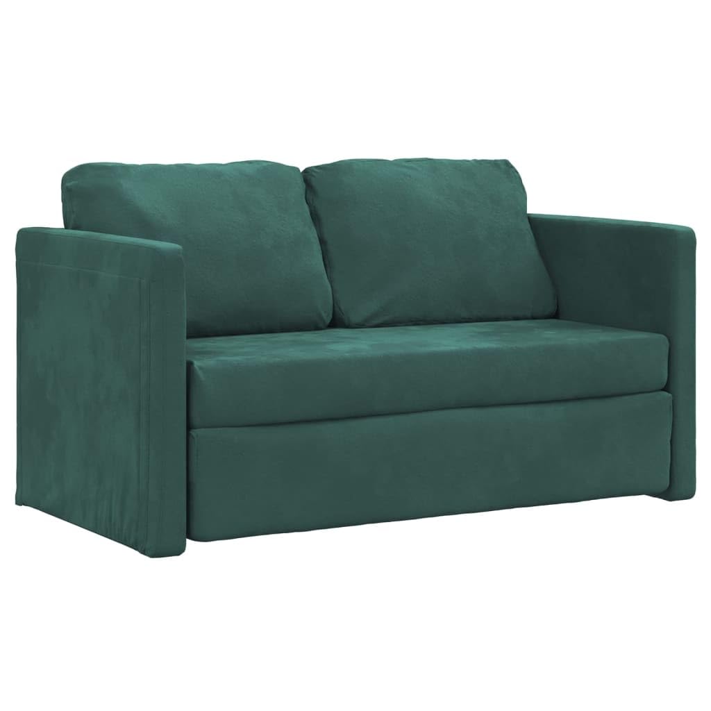 Divano Letto 2 Posti Convertibile in Letto da Terra 2 in 1 Velluto-Verde scuro-122x204x55 cm