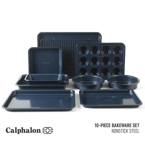 Calphalon Legacy 10-Pieces Nonstick Bakeware Set PFOA-Free, Baking Sheet Set, Baking Pans Set, Carbon Steel Bakeware Pans Collection, High-Heat Oven Safe, for Cookies, Cakes, and Muffins -Navy Blue - Image 3