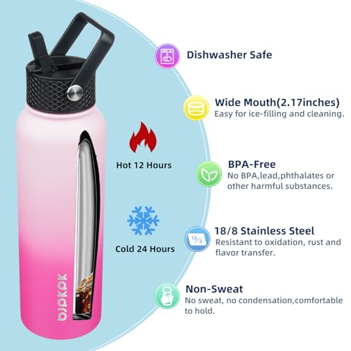 Image of BJPKPK 2 Pack 40oz Insulated Water Bottles with Straw Lids, Stainless Steel