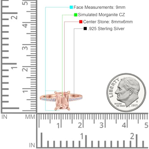Blue Apple Co. Emerald Cut Art Deco Wedding Ring Simulated Cubic Zirconia 925 Sterling Silver4