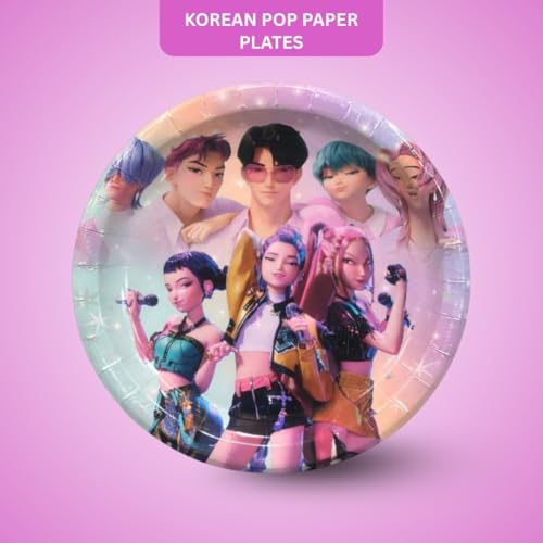 Image of Wanna Party Korean Pop Band Theme Paper Plates for Birthday Decoration Items for Girls | Pack of 8 Party Plates for Kids & Teens Celebration