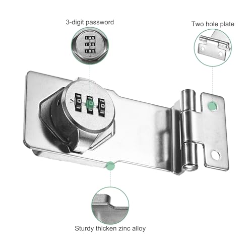 Image of M METERXITY 2-Pack Keyless Combination Lock, 3.5 inch Zinc Alloy Mechanical Password Twist Knob Hasp Locks Latch, 90 Degree Barn Door Lock for Cabinet /Closet /Garage /Drawers /Garden [Silver]