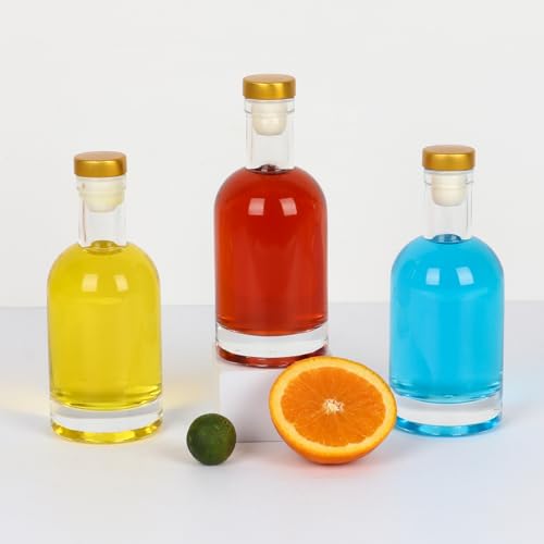 Mcupper 6 oz Liquor Bottles, 3 Pack Wine Bottles, Glass Bottles with Lids, whiskey bottles with T-Top Cap and Heat Shrink Capsules for Wine, Beverages, Beer And Soda