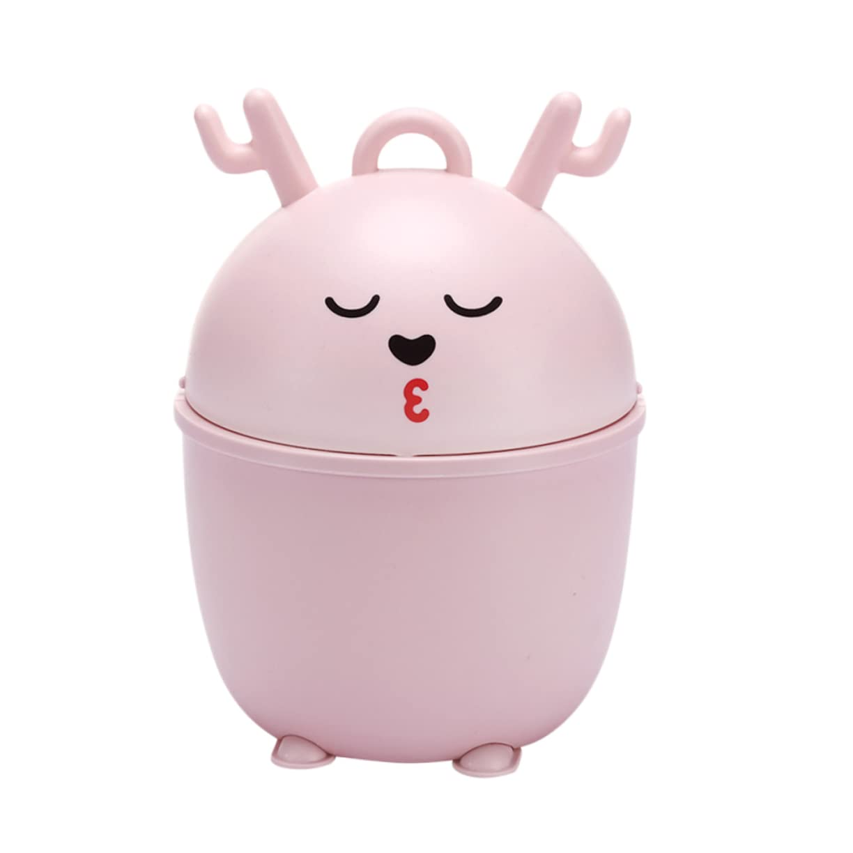 PartyKindom Mini Fawn Flip-top Desk Trash Can Pink Countertop Waste Bin Small Lid for Office