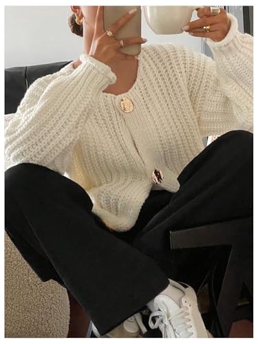 MakeMeChic Women's Button Down Cardigan Sweater Long Sleeve Knitwear with Pockets3