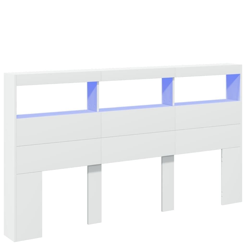 Cabecero con estantería LED blanco de 180x17x102 cm y luces RGB ajustables