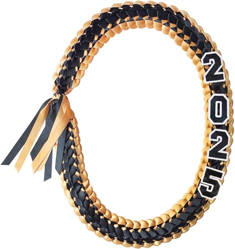 Yamamine 48inch Graduation Leis 2025 Graduation Ribbon Lei Money Graduation Necklace Double Braided Necklace Graduation Gift Party Accessories for Women and Men,Black and Gold