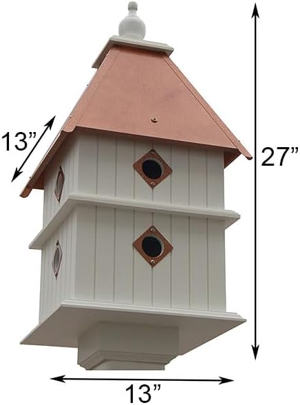 Wing and A Prayer Plantation Bird House – Large Multi-Family Outdoor Birdhouse with 8 Nesting Compartments, Copper Roof & Guarded Entrances
