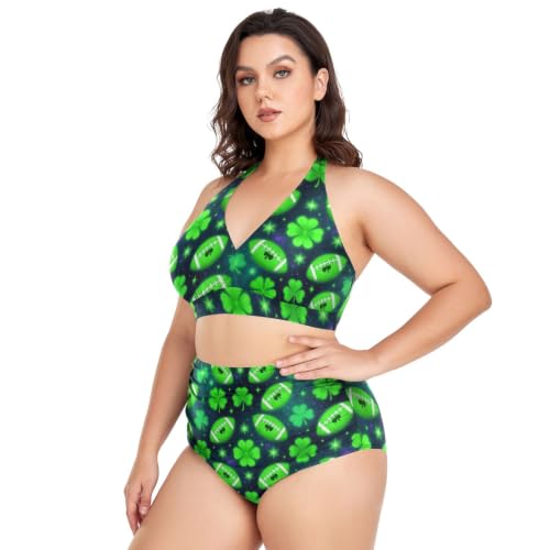 Bikini moldeador ajustable con cuello halter y estampado de tréboles de la suerte 2